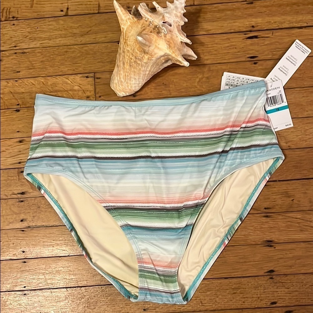 Tummy control high waisted pastel striped swim bottom
